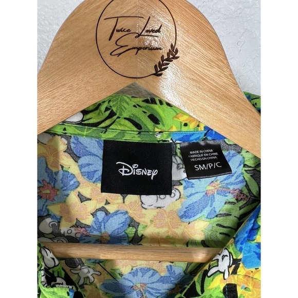 Disney Small S Mickey Mouse Hawaiian Floral Button Front Shirt Short Sleeve - Picture 2 of 5
